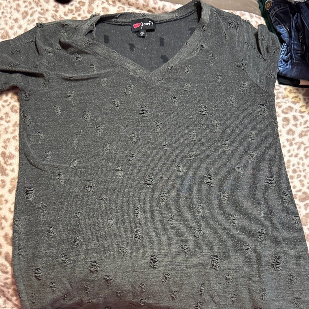 Distressed Gray V-Neck Top